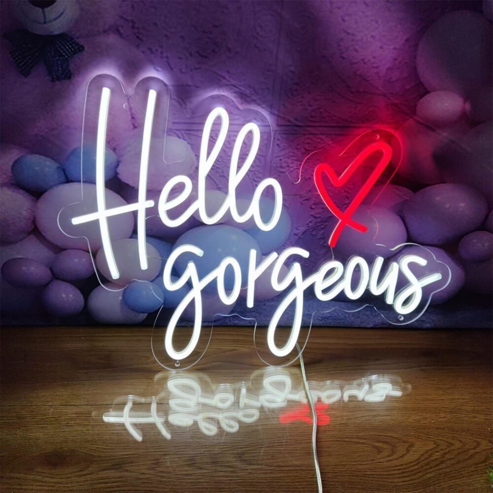 hello gorgeous white & red logo
