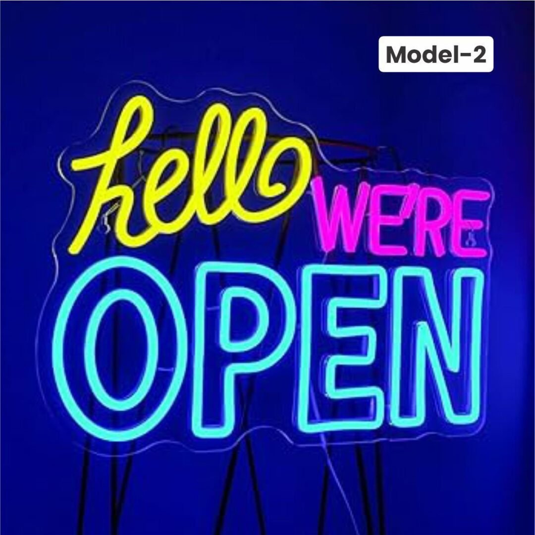 hello were open neon sign