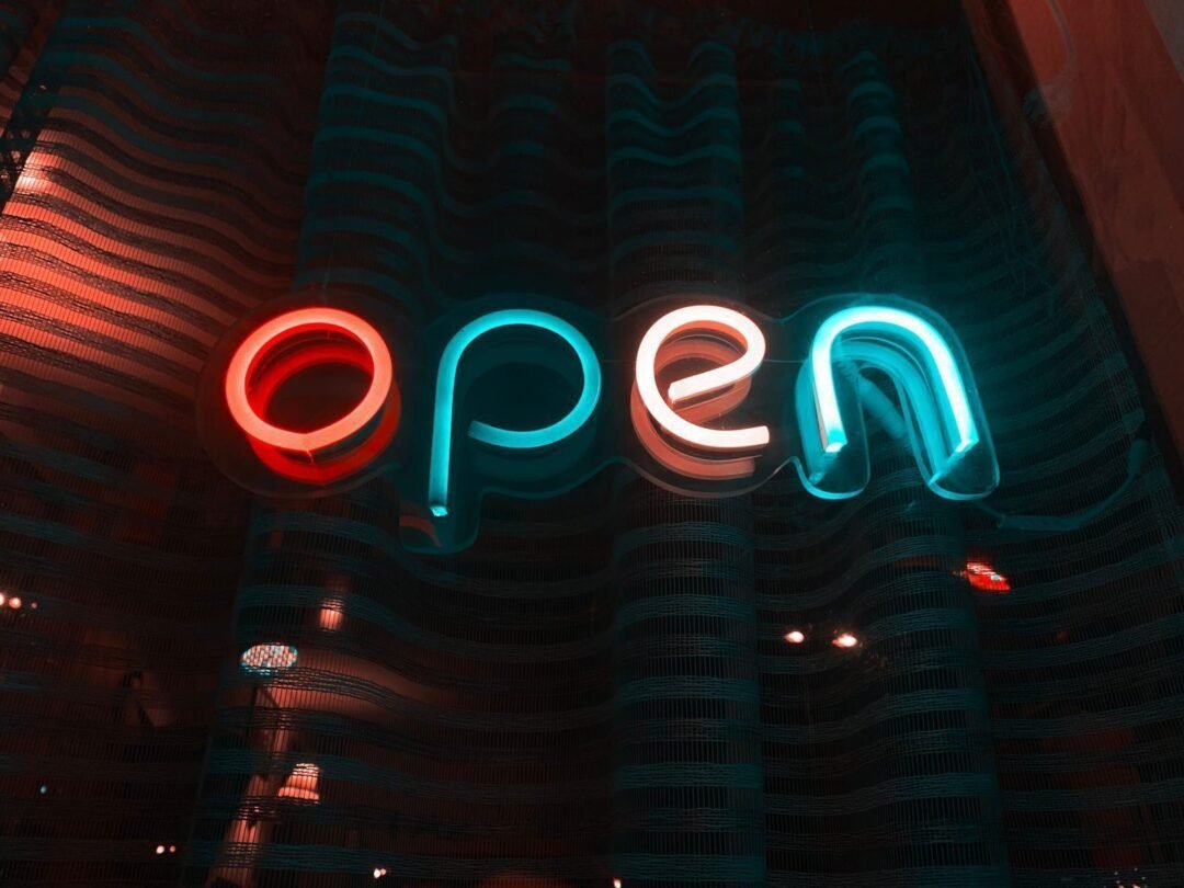 open multicolor neon sign