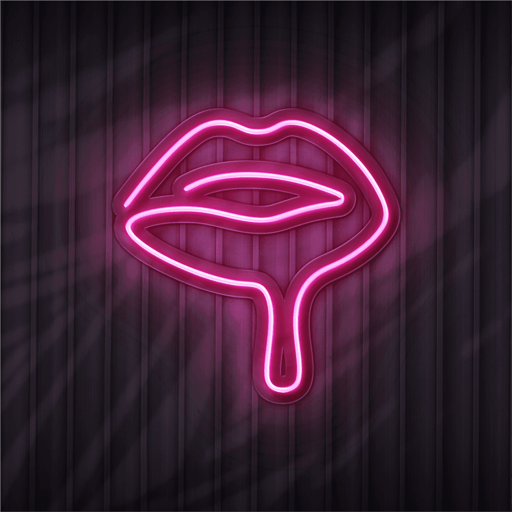 dripping lips neon sign