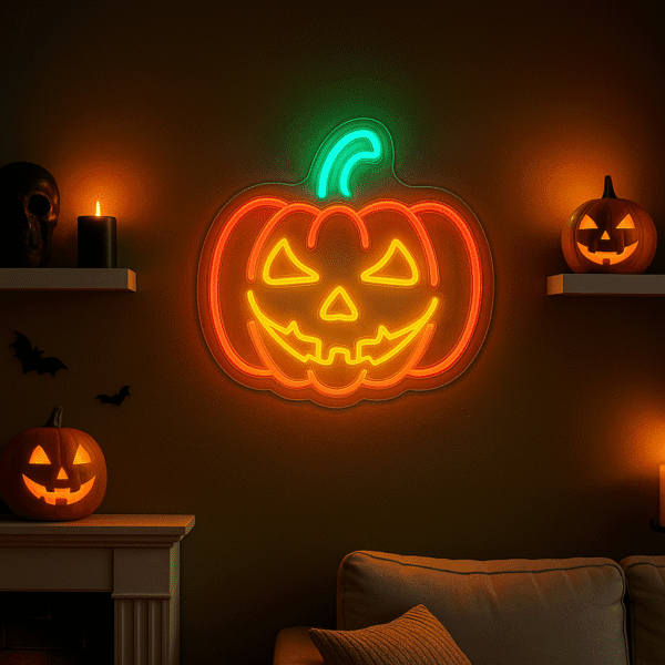 Evil Grin Pumpkin Neon Sign for Halloween