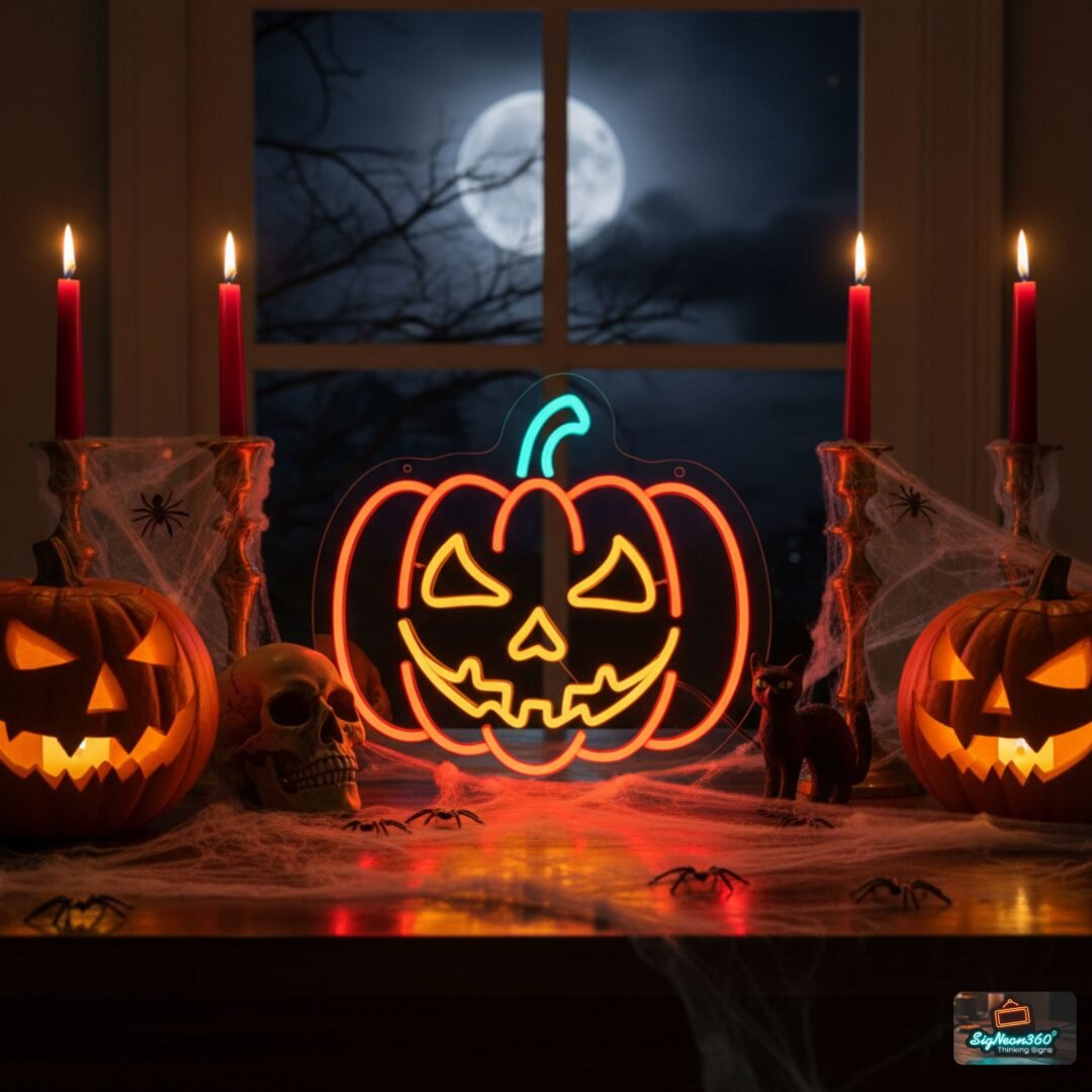 Evil Grin Pumpkin Neon Sign