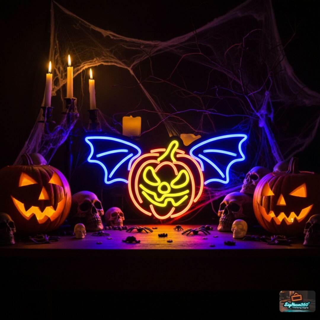 Winged Pumpkin Neon Sign - Halloween
