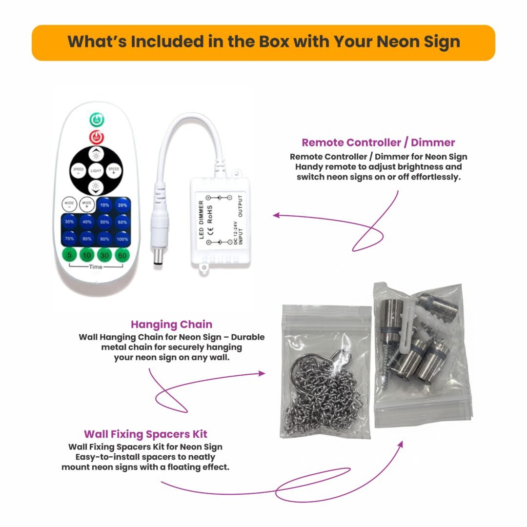 Neon Sign Remote Controller & Hanging Kit