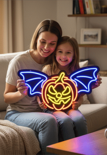 Winged Pumpkin Neon Sign - Halloween photo review