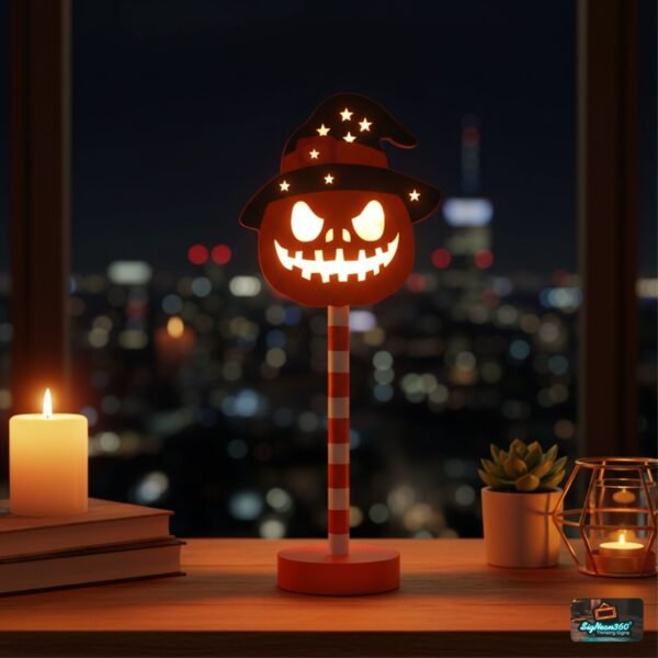 Haunted Halloween Pumpkin Wooden Decoration