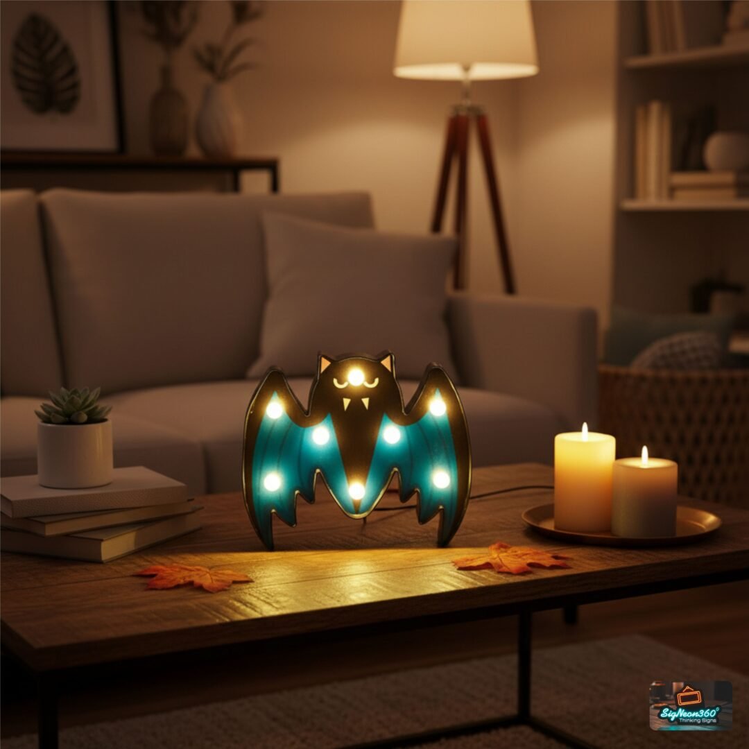 LED Wooden Bat Sign for Halloween Decor