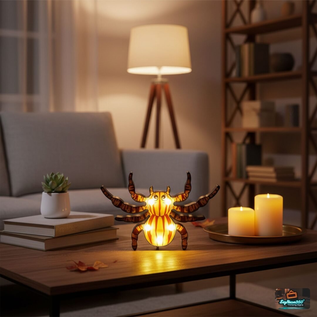 LED Wooden Spider Sign for Halloween