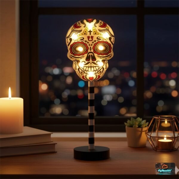 LED Spooky Skull Wooden Decoration for Halloween