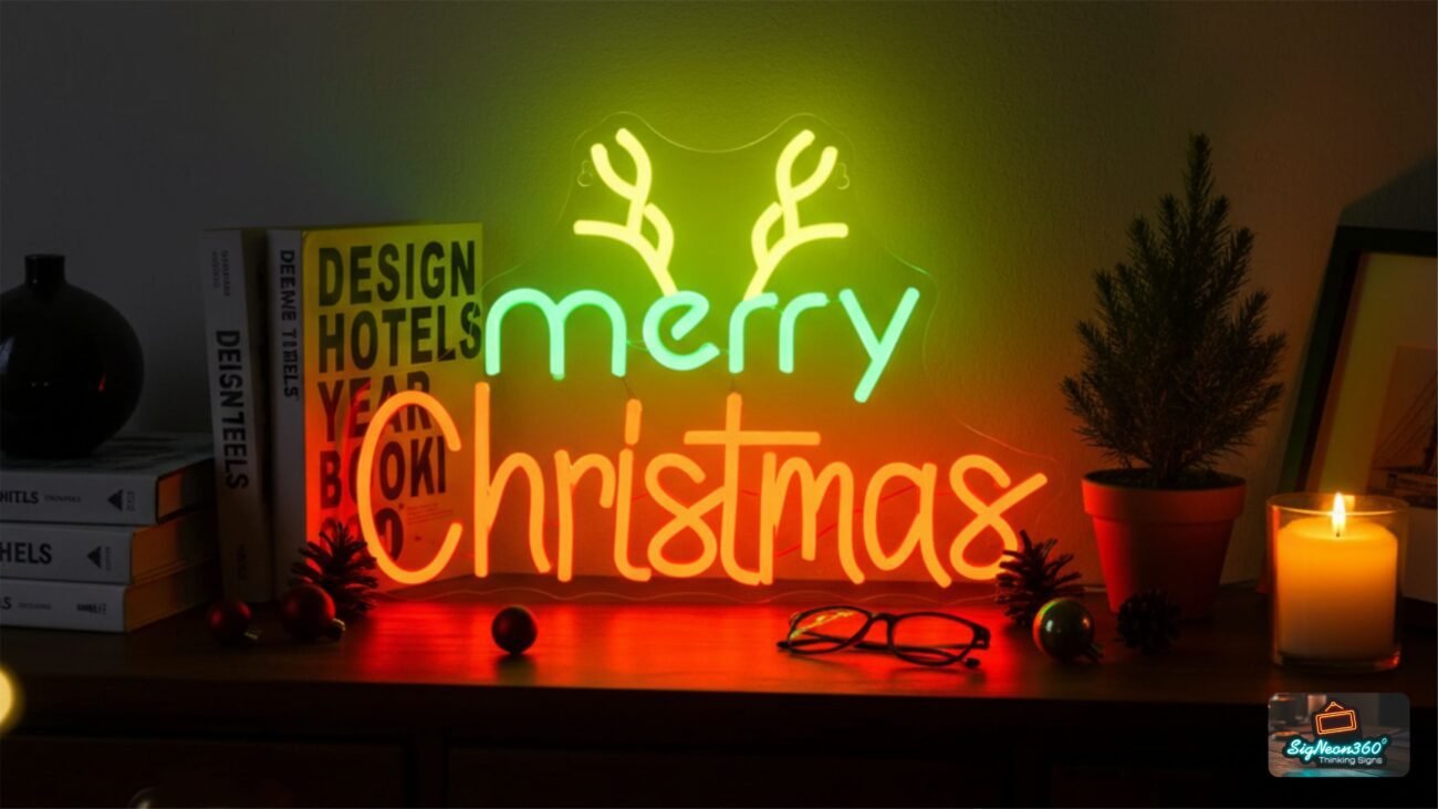 merry christmas neon sign in london uk