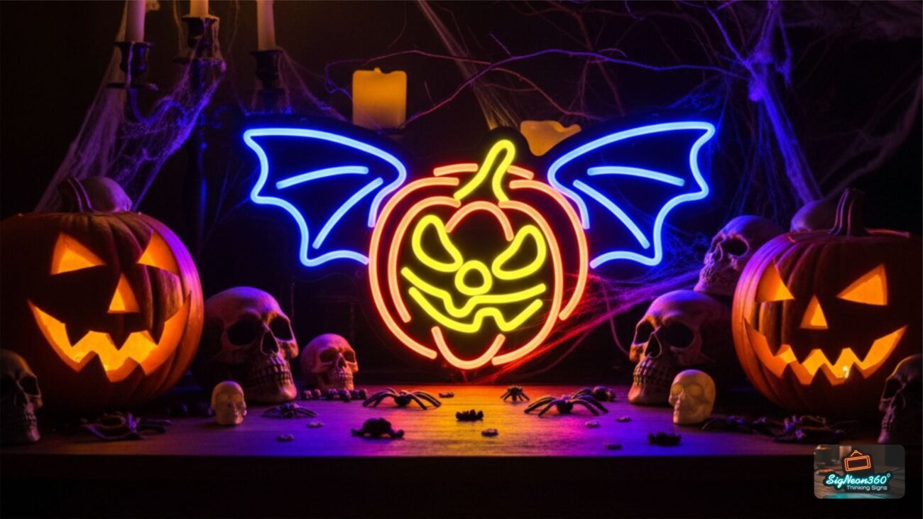spooky pumpkin halloween neon sign