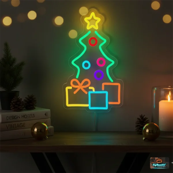 Green Christmas Tree outline LED neon sign
