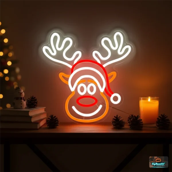 Rudolph reindeer face LED neon light