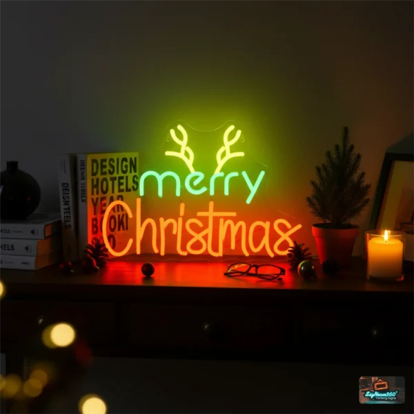 Merry Christmas text and Tree combo neon sign