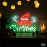 Script typography Merry Christmas neon sign