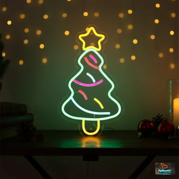 Cute Christmas Elf figure neon wall art