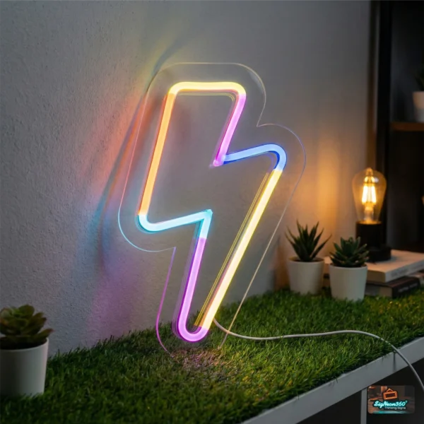 Lightning Bolt Multi-Color Neon Sign